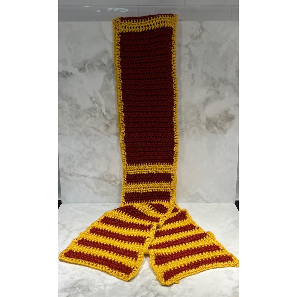 Hand Knitted Maroon Gold Striped Winter‎ Scarf 86"x7" Football FSU Commanders
